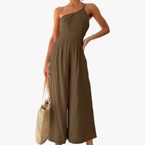 Amazon asymmetrical, wide leg, brown jumpsuit in size S